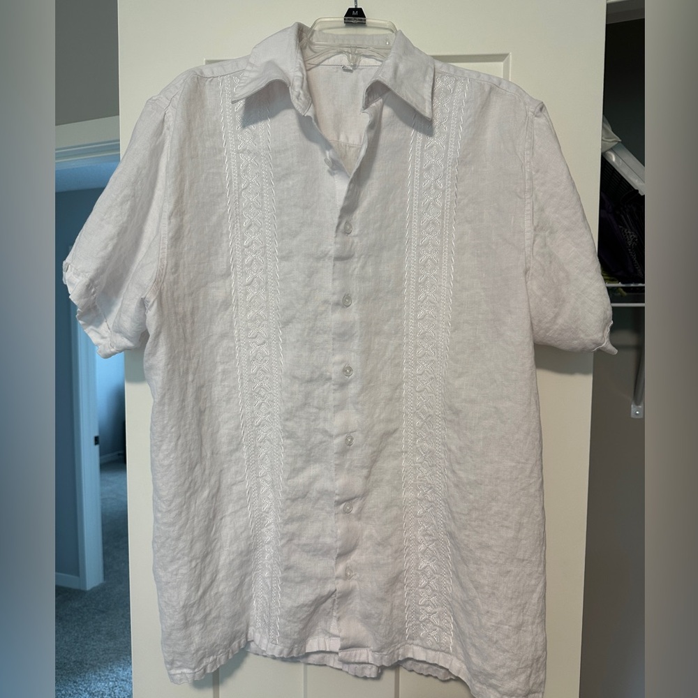 Men’s Wedding Tropics White Linen Shirt Size XL
